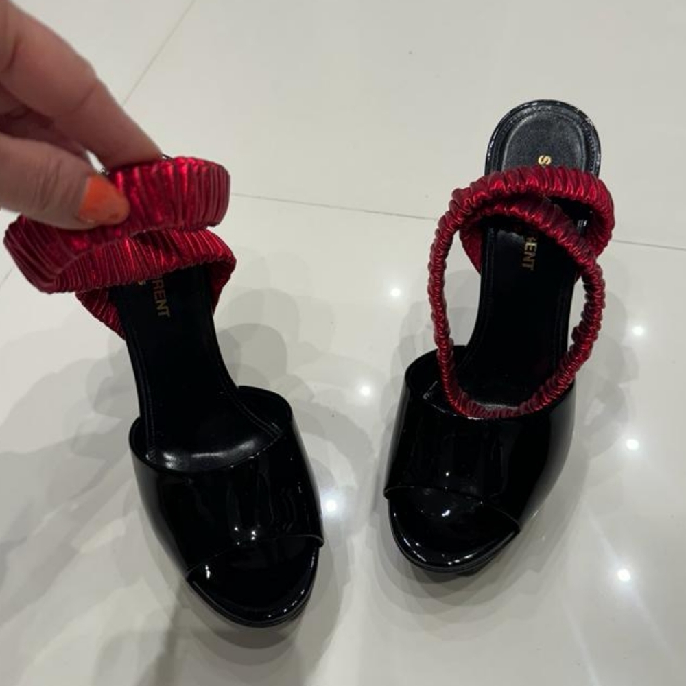 EUC Saint Laurent  Platform Shoes  Patent Ankle Red Strap Pump Multicolor